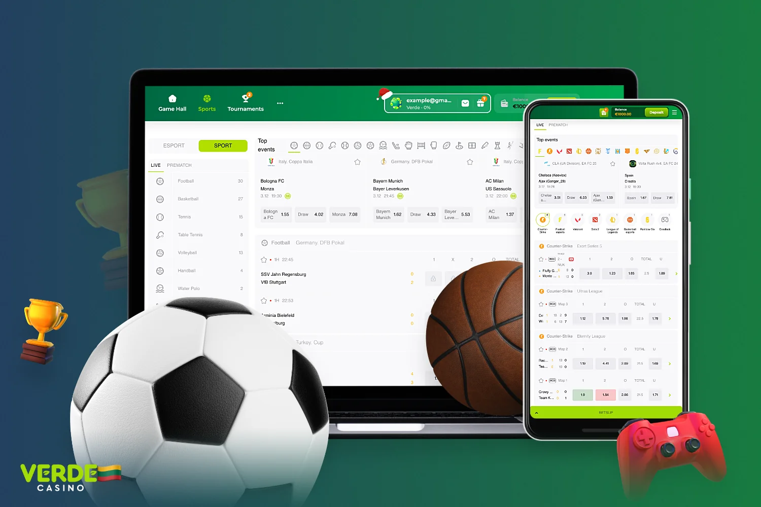 Lažybos dėl sporto ir kibernetinio sporto Verder Casino lietuviams